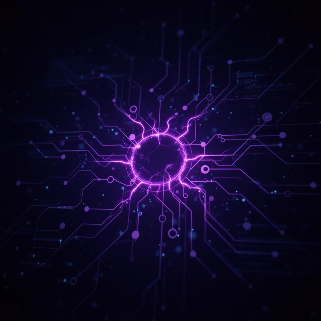 Abstract visualization of an AI neural network in electric indigo